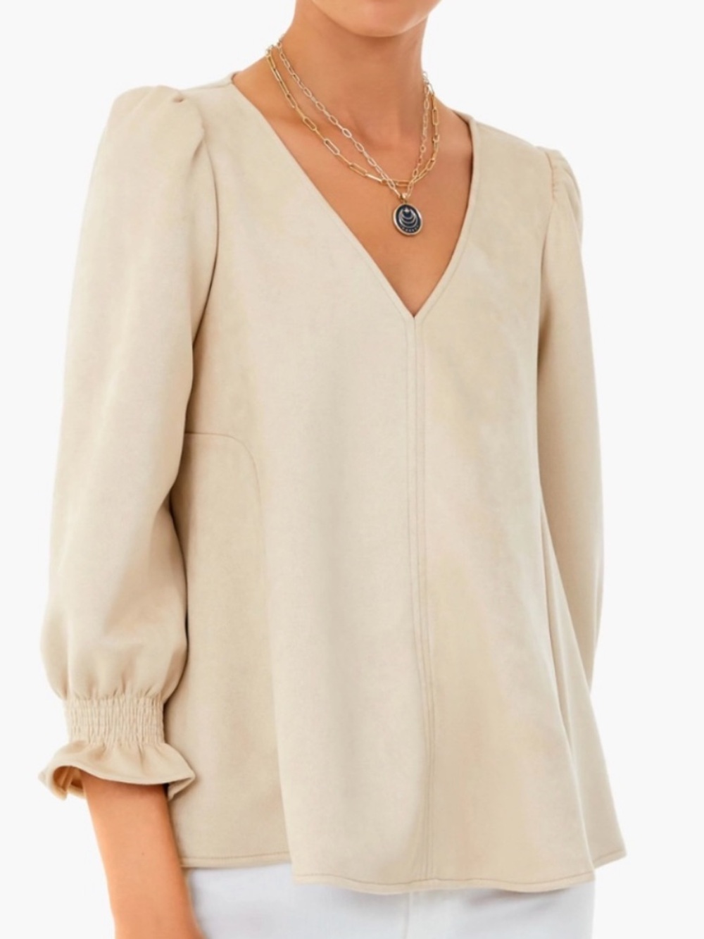Tuckernuck Bone Faux Suede Easton Puff Sleeve Blouse Top XS
